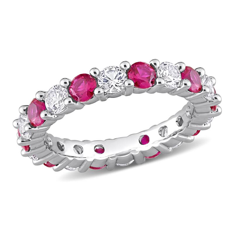 Miadora Created Ruby and Created White Sapphire Stackable Full-Eternity Band Ring in Sterling Silver