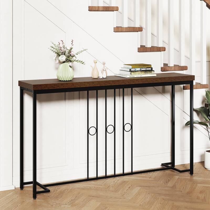 Gymax Industrial Console Table 55'' Narrow Table w/ H-Shaped Base &