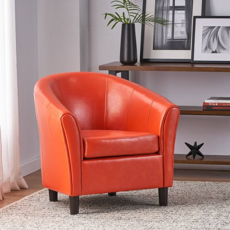 Roomfitters Modern Faux Leather Club Chair with Curved Backrest, Comfortable Accent Armchair for Home Seating, Orange - Orange