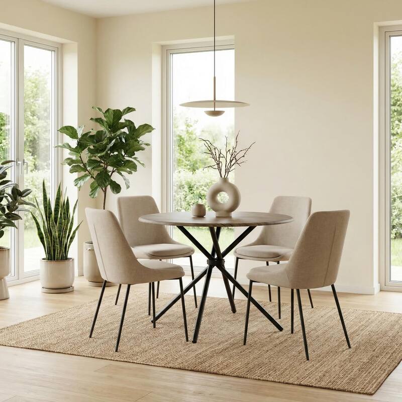 FurnitureR 31.5" Round Bistro Dining Table with Metal Pedestal Base for Kitchen Cafe - Brown