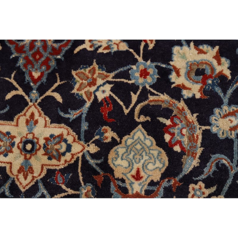 Navy Blue Floral Nain Persian Area Rug Handmade Wool Carpet - 6'7"x 10'5"