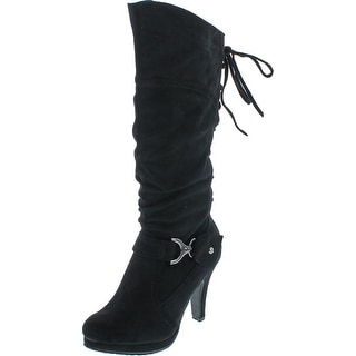womens black lace up heeled boots