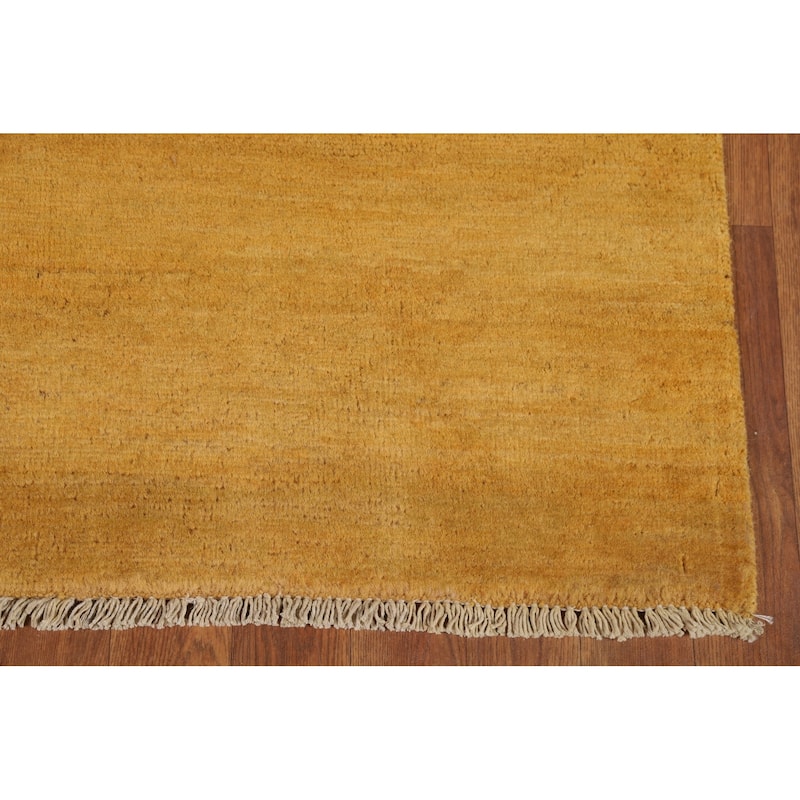 Yellow Gold Modern Gabbeh Oriental Foyer Rug Handmade Wool Carpet - 3'4"x 4'10"