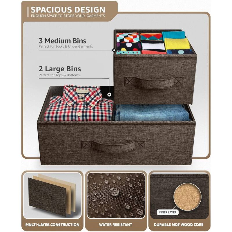 Dresser w/ 5 Drawers Furniture Storage Chest for Home, Bedroom