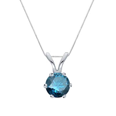 Auriya 14k Gold 1/3ctw Round Solitaire Blue Diamond Necklace 6-Prong (SI2-SI3)