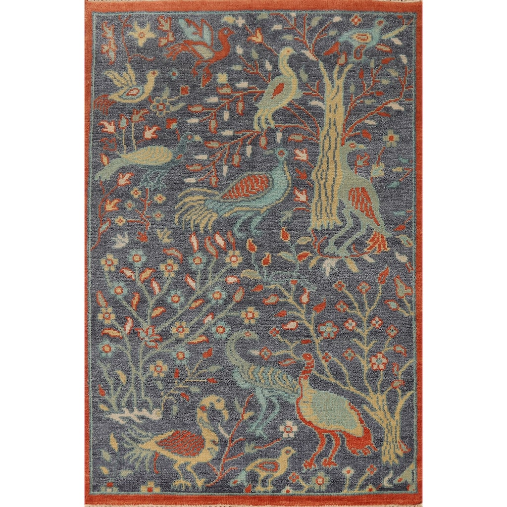 Hand Knotted Oriental 100% Wool Carpet Traditional All-Over Navy Blue & Blues Ziegler Area Rug - 5' 11'' X 4' 1''