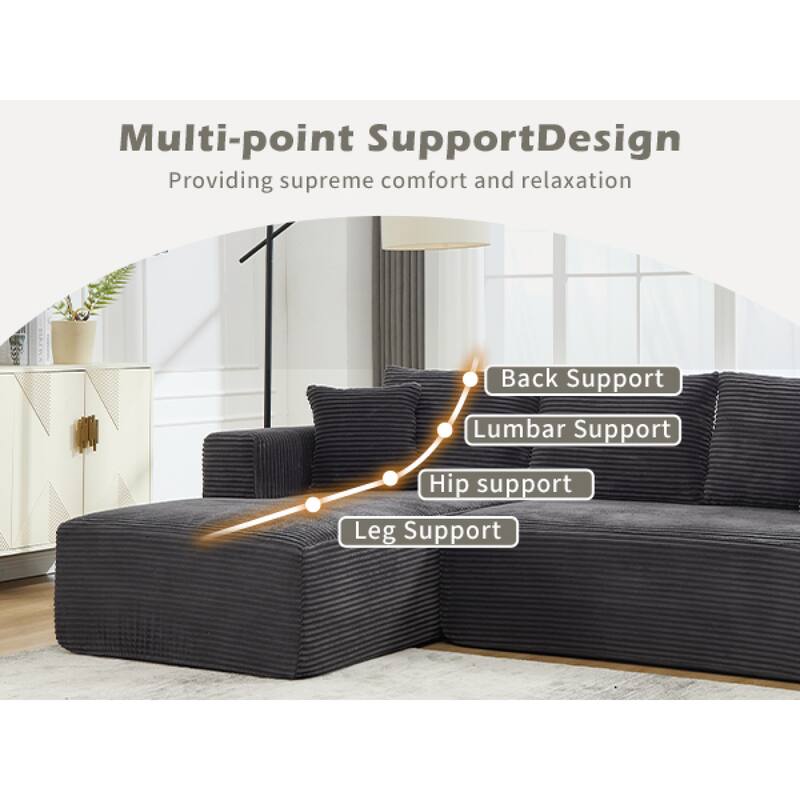 Roomfitters Modular Sectional Sofa L-Shape Cloud Couch with Oversized Left Facing Chaise, Memory Foam 2-Seat Sofa