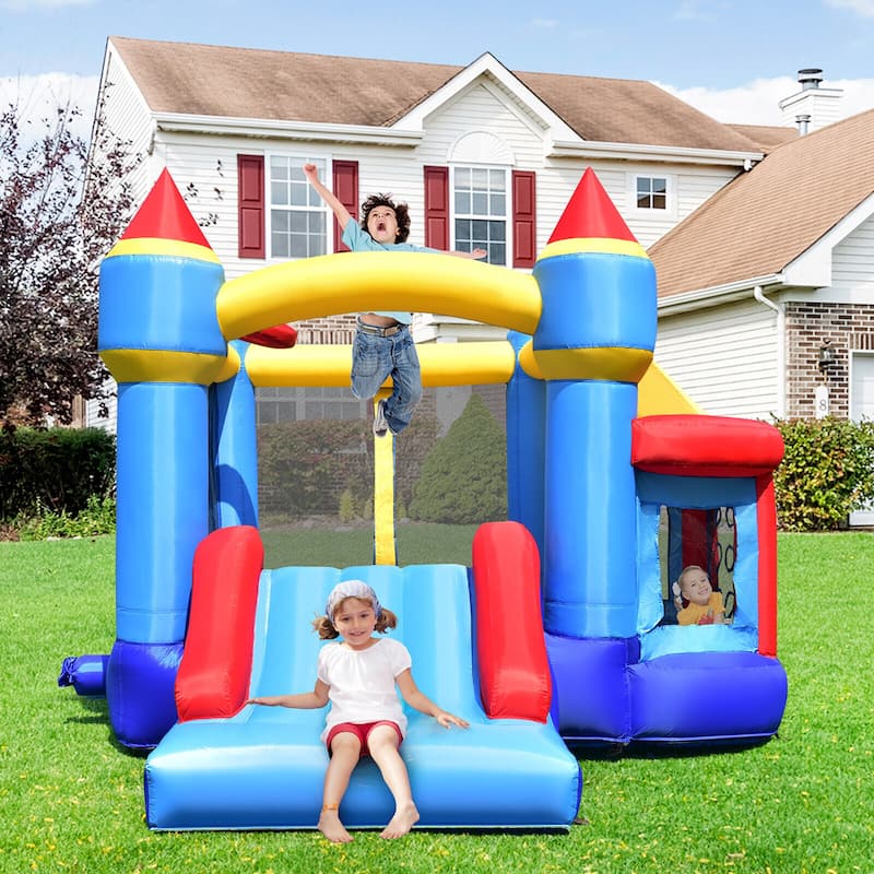 Gymax Inflatable Bounce House Castle Slide Bouncer Kids Basketball