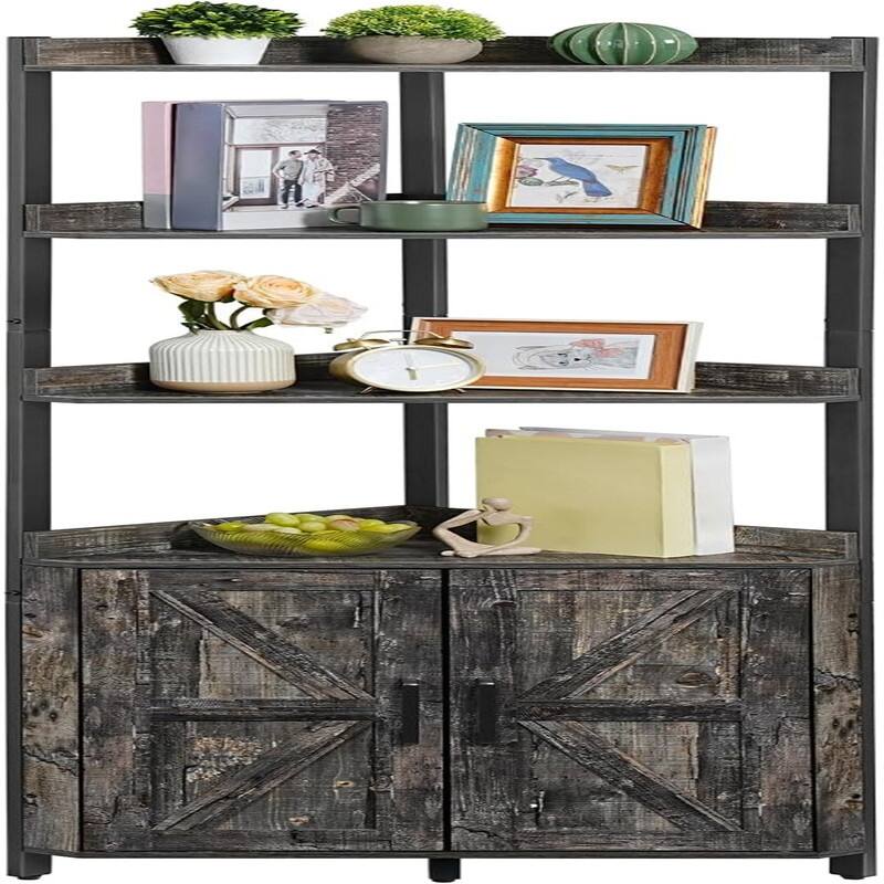 Corner Shelf - 23.2 x 15.7 x 70.3 - Vintage Gray + Black