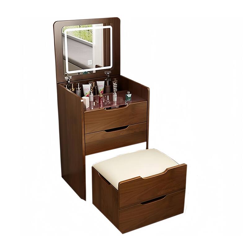 Flip-Top Vanity Table with Lighted Mirror, Makeup Desk, Included Stool
