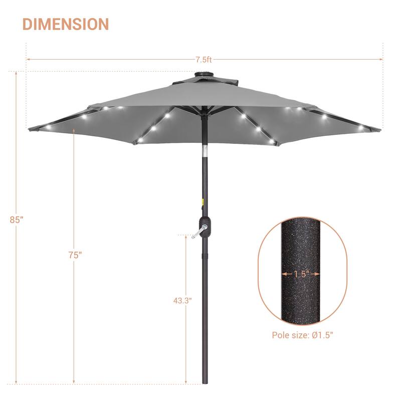 LIVOOSUN Patio 7.5 Feet Market Solar LED Light Umbrella