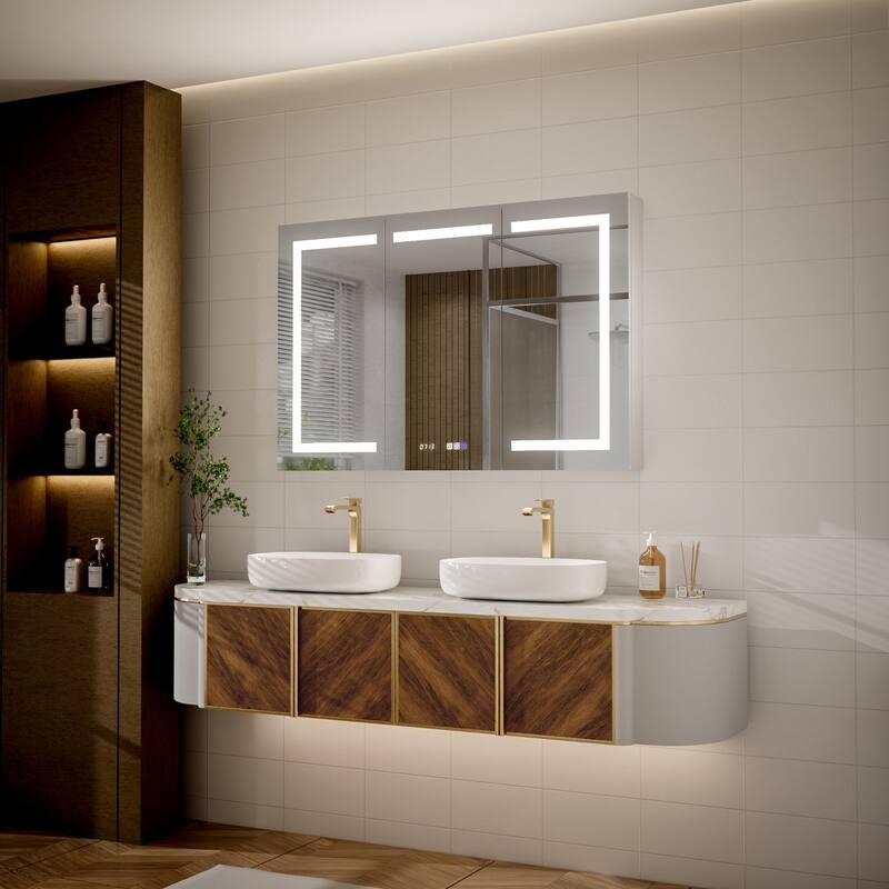 Modland 30"-60"W x 32"H Bathroom LED Medicine Cabinet with Mirror and Shelves, Defog and Stepless Dimming