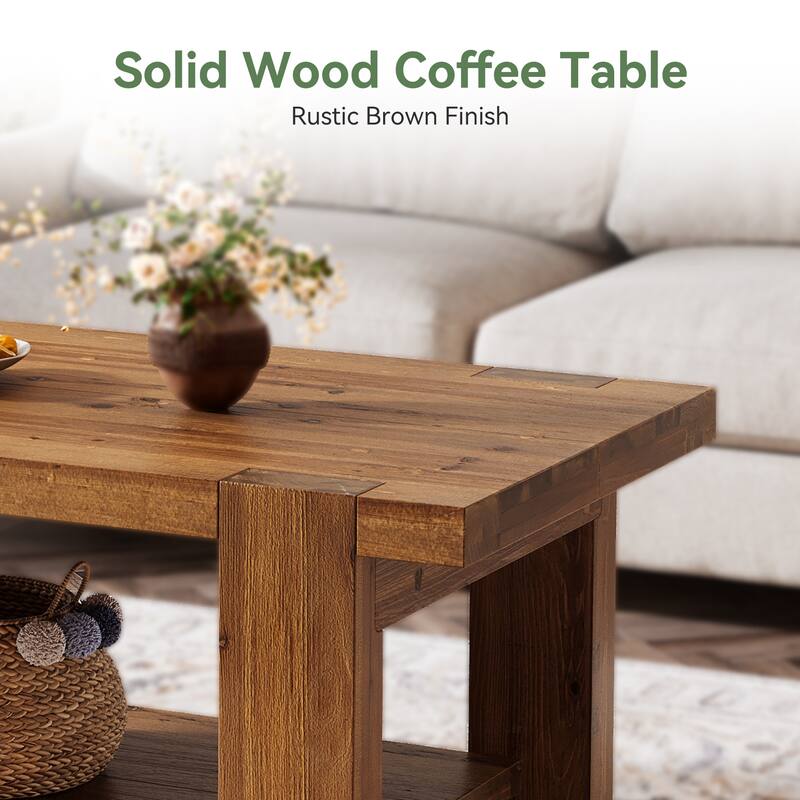 Solid Wood Coffee Table with Storage Shelf