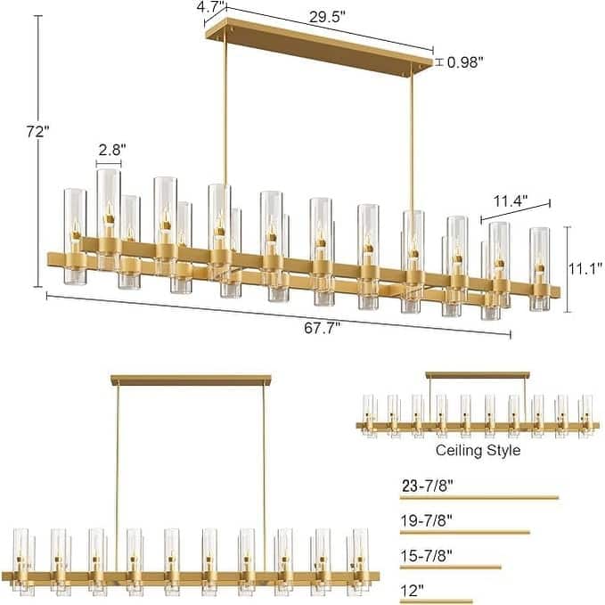 KAYLA Brass Kitchen Island Lighting- 16-Light Linear Chandelier
