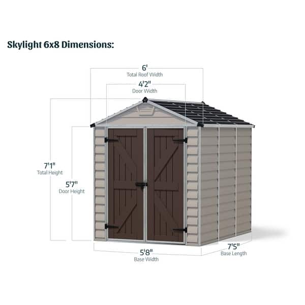 dimension image slide 2 of 3, SkyLight 6 ft. x 8 ft. Tan Garden Outdoor Storage Shed - 6 ft x 8 ft