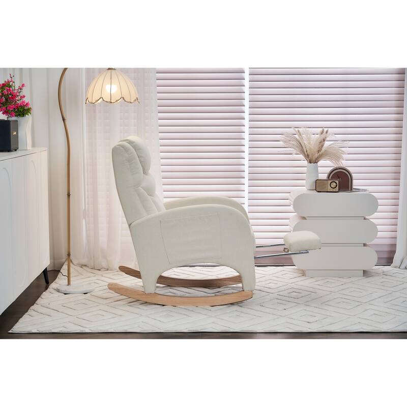 Comfortable Rocking Chair with Adjustable Footrest and Spacious Seat, Perfect for Relaxing and Unwinding.