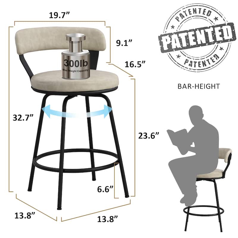 Hausfame Metal Counter Height Industrial Swivel Bar Stools