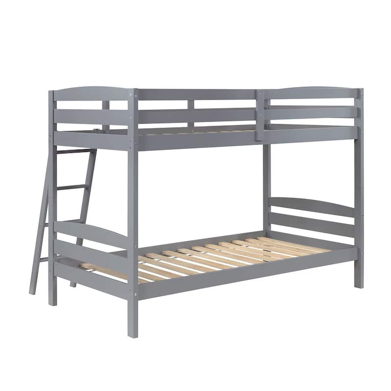 Wooden Twin Over Twin Bunk Bed with Ladder in Grey