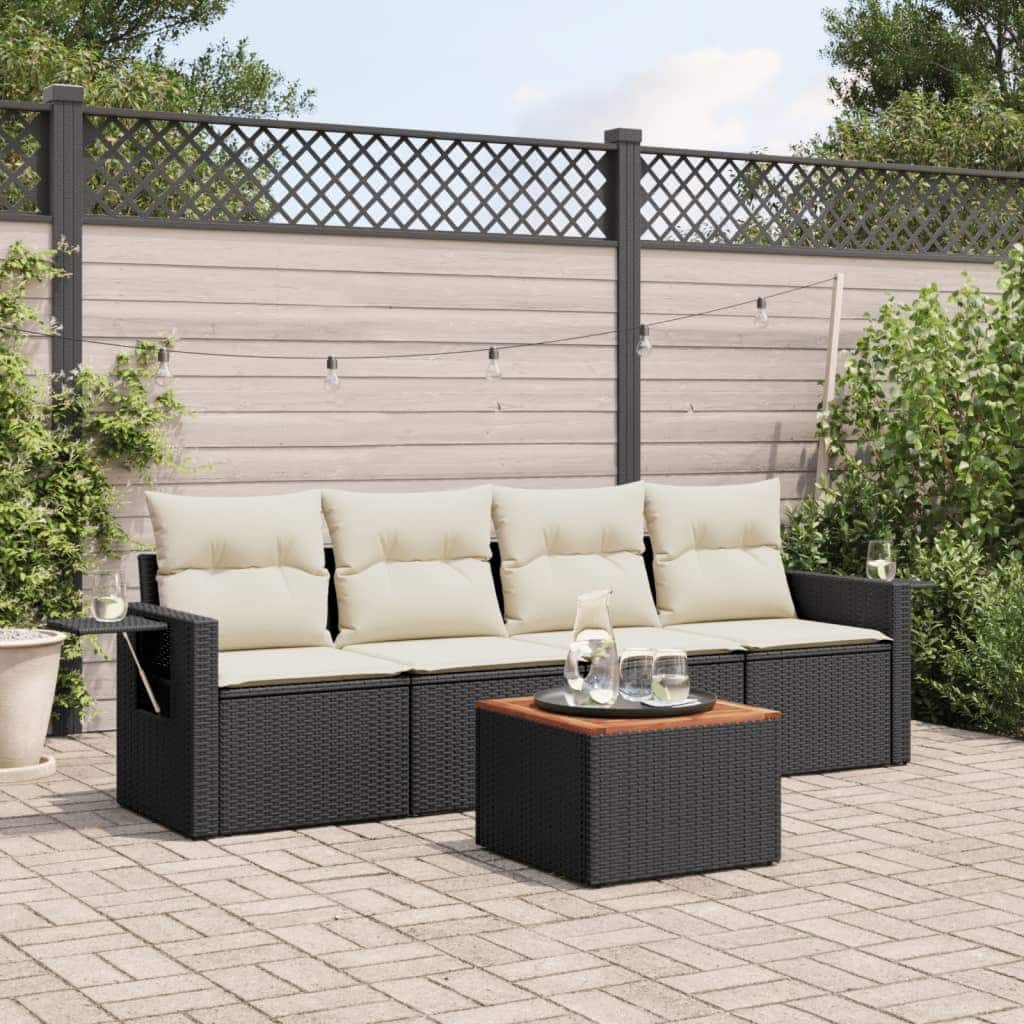 vidaXL Patio Sofa Set with Cushions Outdoor Furniture 5 Piece Poly Rattan - 21.7 x 24.4 x 27.2