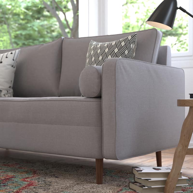 Compact Upholstered Tufted Sofa with Wooden Legs
