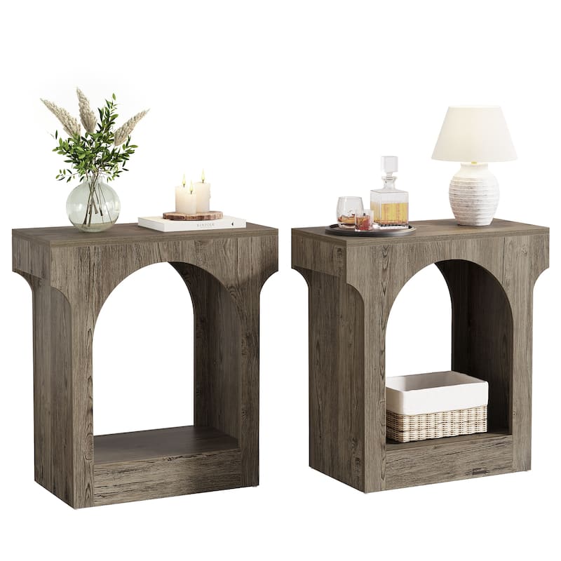 2 Tier Wood End Side Table with Innovative Arched Design