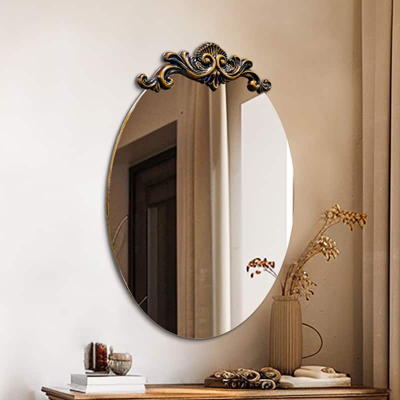 Vintage Baroque Oval Mirror Antique Brass Wall Mirror - Antique Bronze