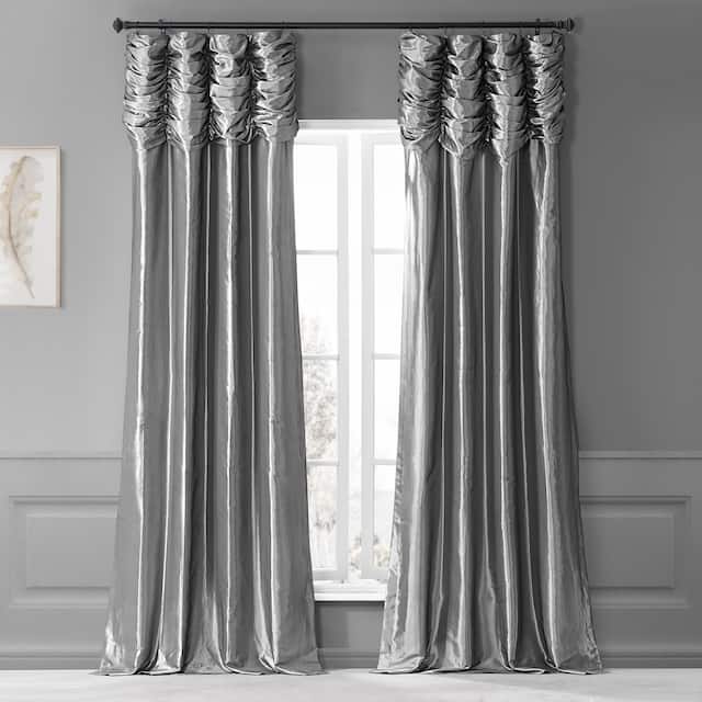 Exclusive Fabrics Single Ruched Faux Solid Taffeta Curtain (1 Panel) - 50 X 84 - Platinum