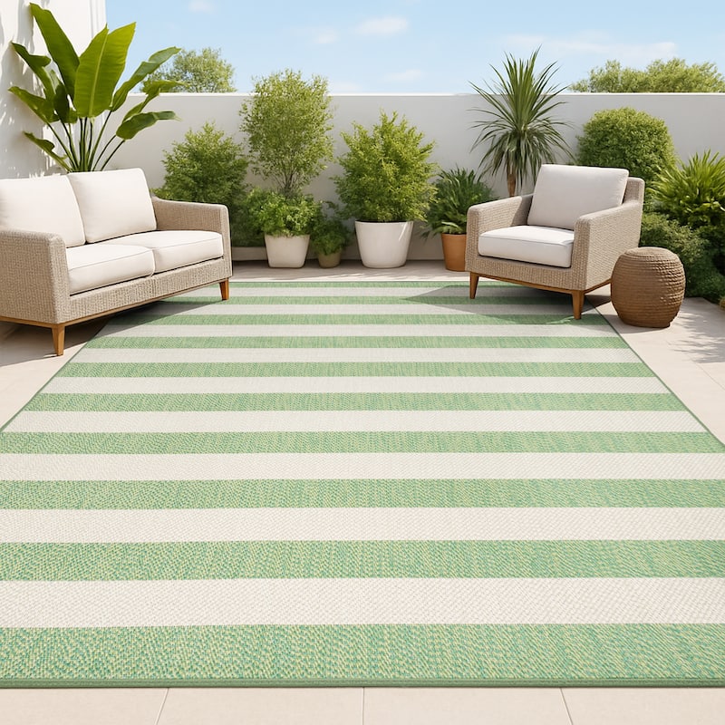 JONATHAN Y Vinales Two-Tone Wide Stripe Indoor/Outdoor Area Rug