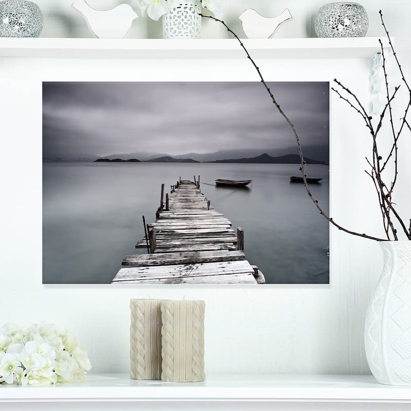 DesignArt "Pier and Boats at Seashore" Bridge and Pier Canvas Wall Art