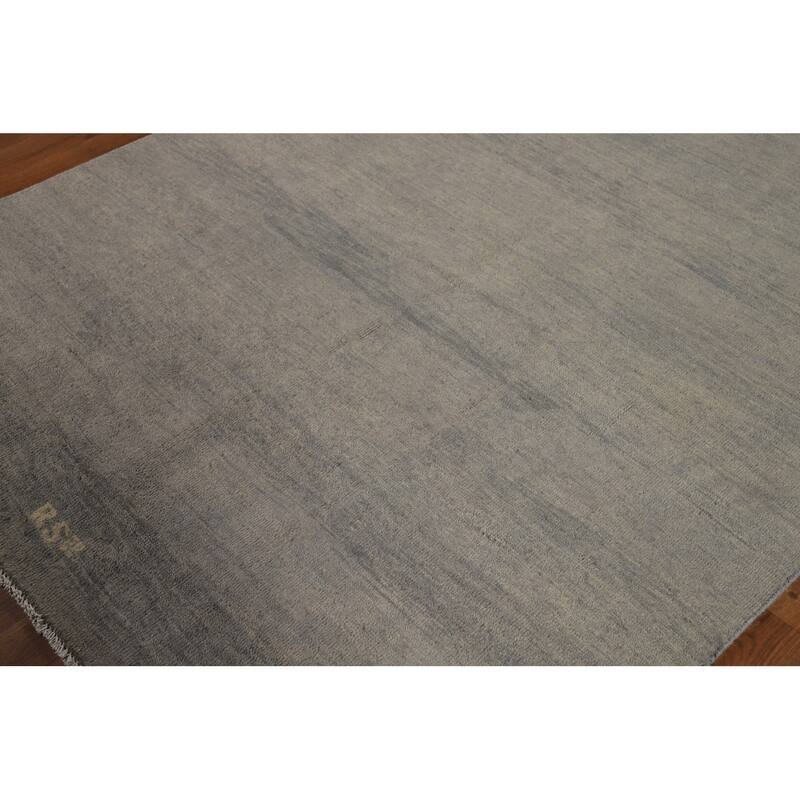 Stripe Gray Modern Gabbeh Oriental Rug Hand-Knotted Wool Carpet - 4'11" x 6'6"