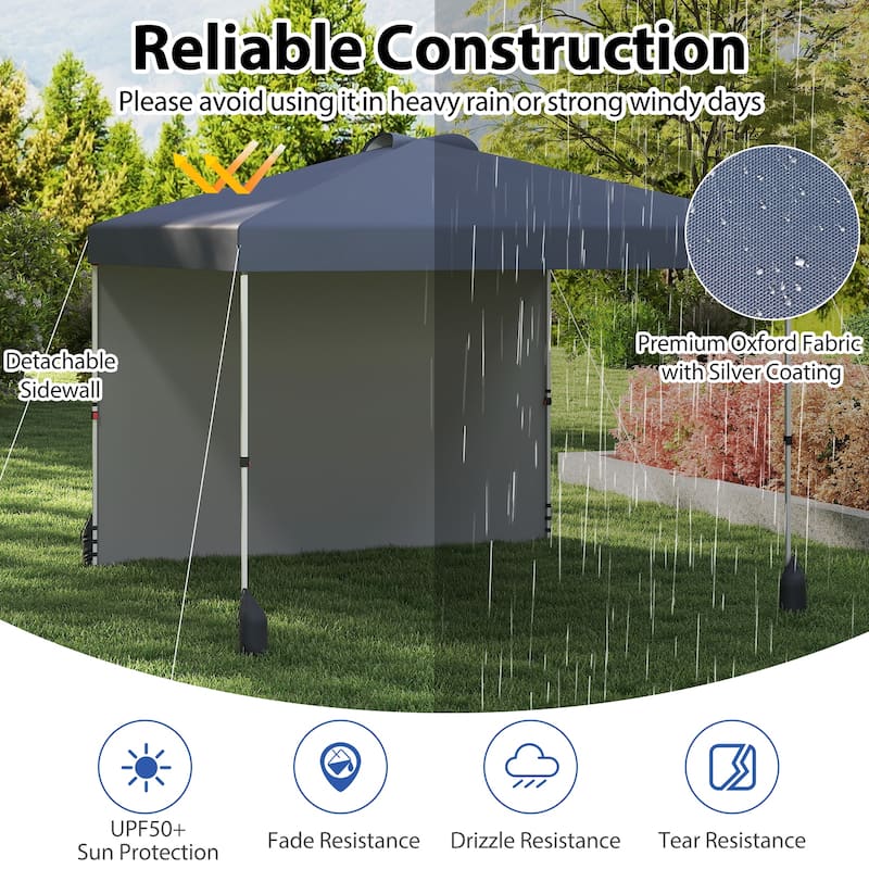 Gymax 10 X 10 FT Pop up Canopy Tent w/ 1 Sidewall Wheeled Bag 8 Stakes