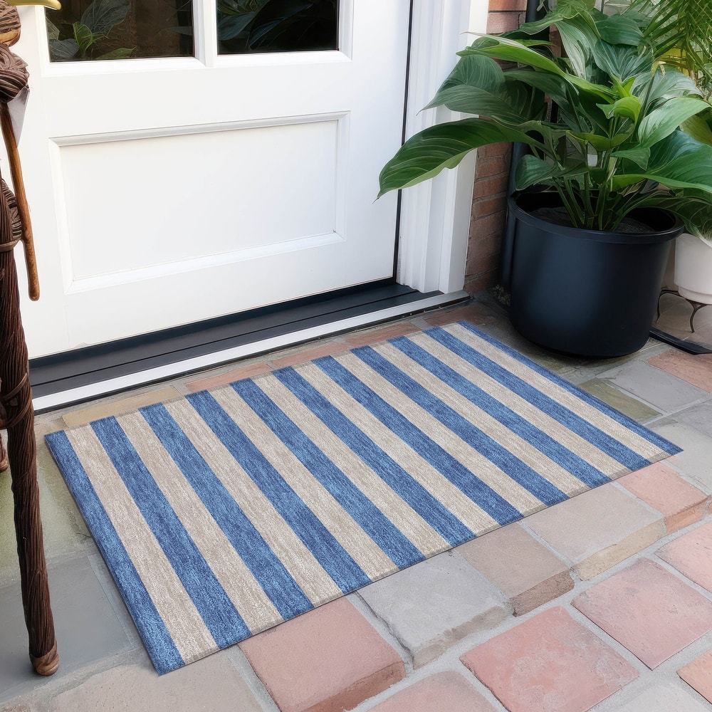 Machine Washable Indoor/ Outdoor Cabana Stripe Chantille Rug