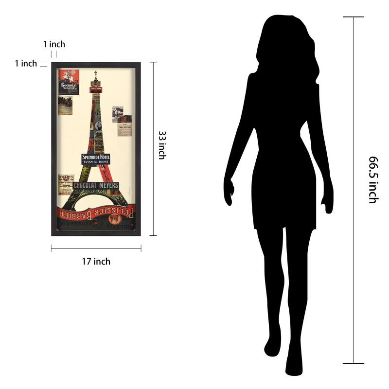 "Eiffel Tower" Alex Zeng's dimensional collage, under glass & a black shadow box frame