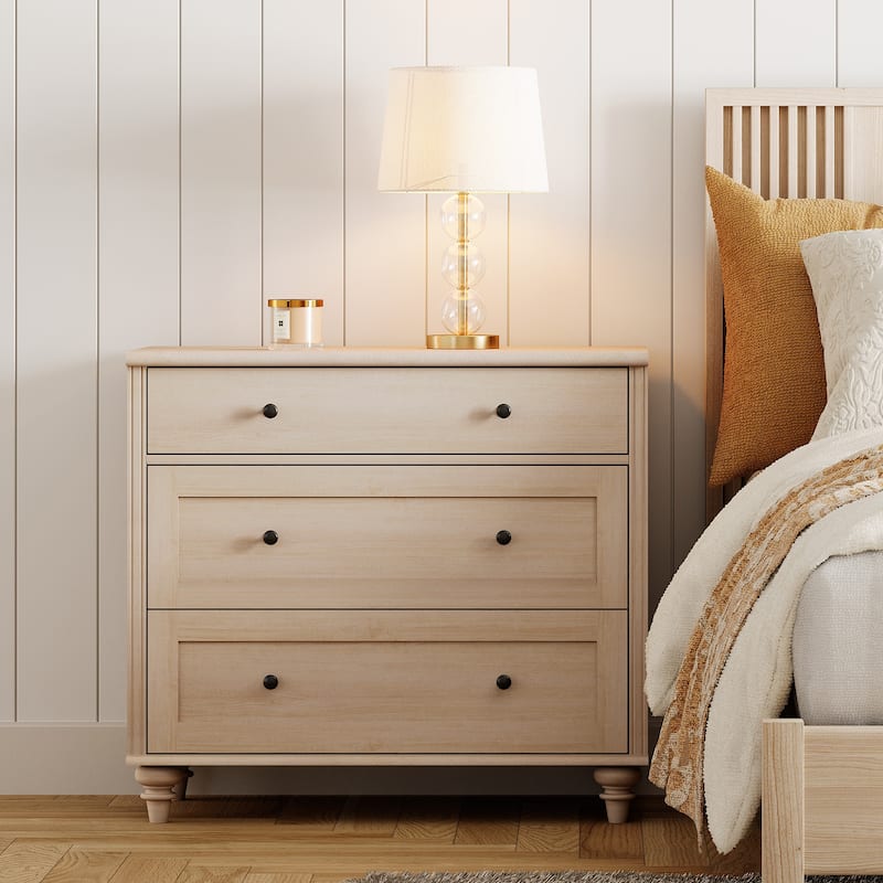 Nightstand Bedside Table, Wood Side Table with 3 Drawer