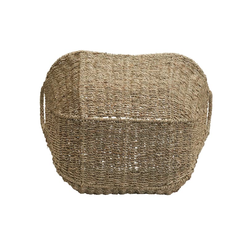 Household Essentials Woven Seagrass Wicker Storage Basket with Handles - 14.2"L x 16.1"W x 17.3"H