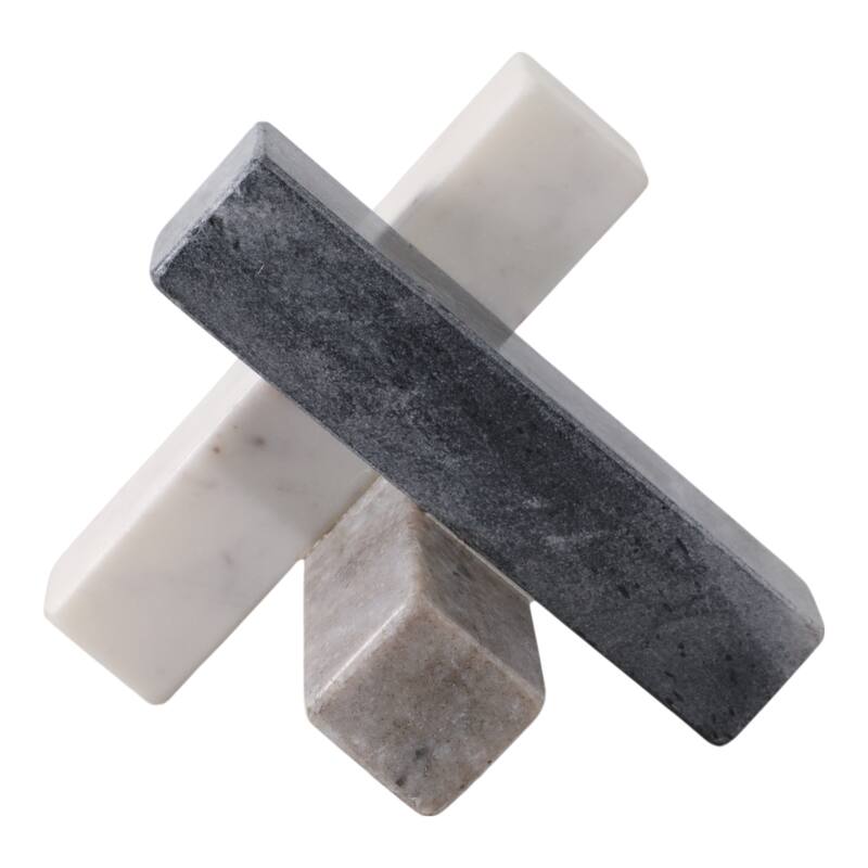 Stone Marble Decorative Object Sculpture Interlocking Angular Design - 6" x 6" x 6"