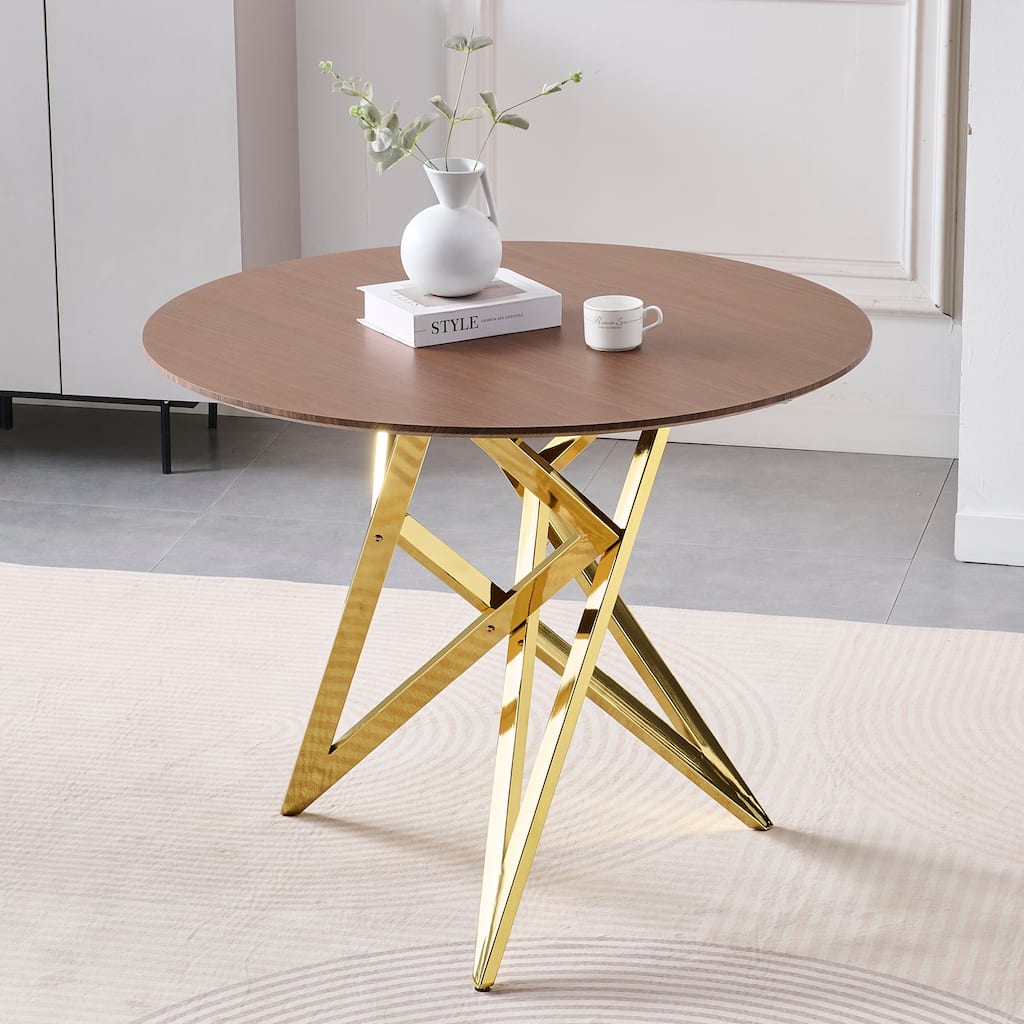 37Inch Round Dining Table, Small Round Kitchen Table With Golden Metal Legs, Suitable For 2 To 4 People