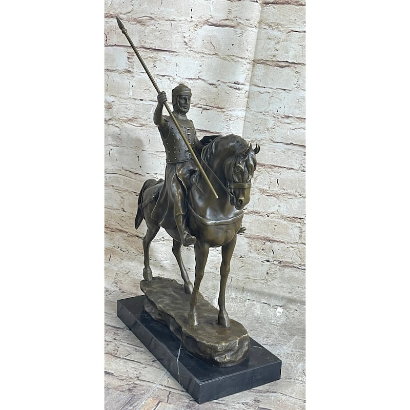 Bronze Sculpture Brave Medieval Knight Warrior Art Deco Original Marble Figurine