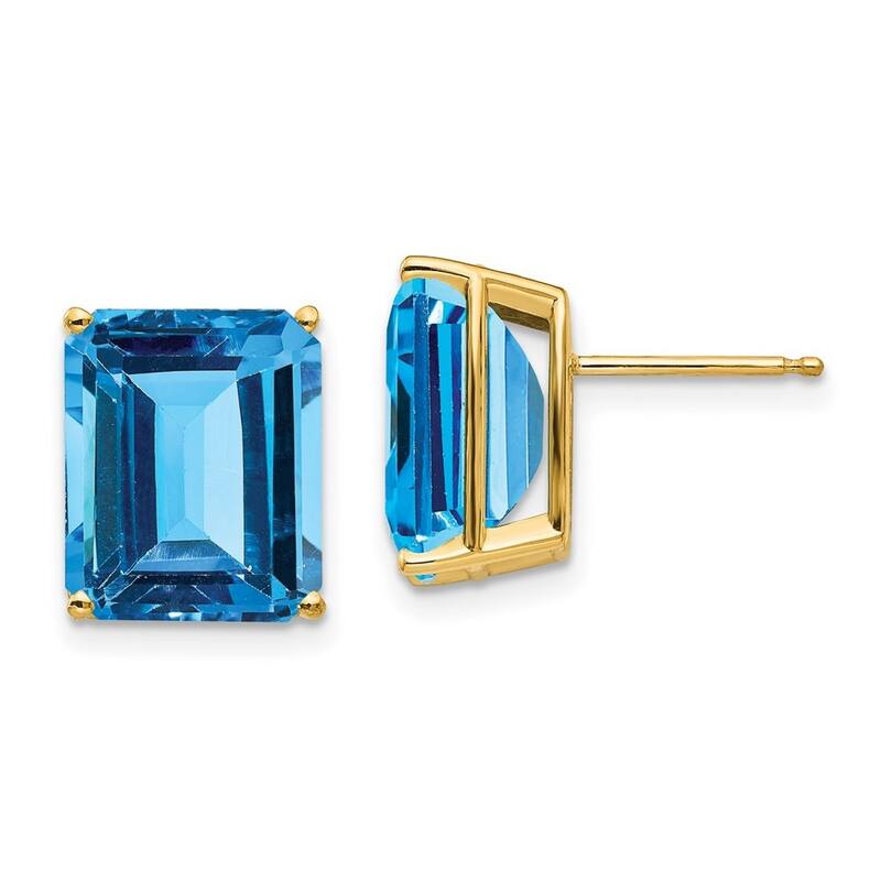 Curata 14k Yellow Gold 12x10mm Emerald Cut Blue Topaz Earrings