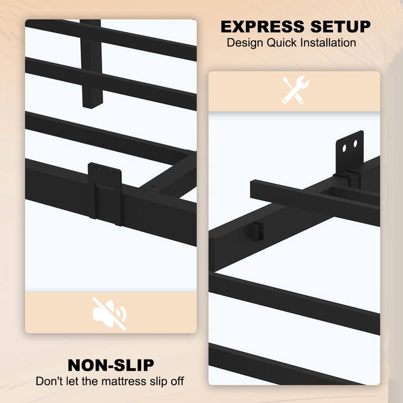 Full Size Bed Frame, Heavy Duty Metal Bed Frame , Quick & Easy Assembly, LED light, No Noise, Black