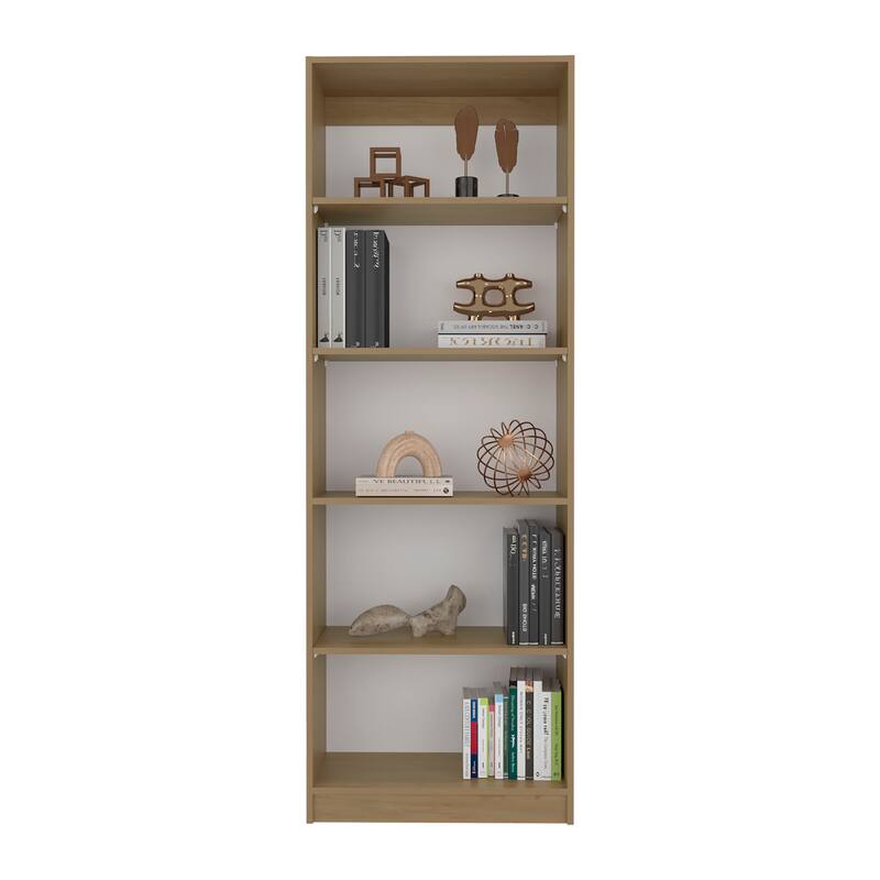 Home 4 Shelves Bookcase, Wide, With Multi-Tiered Storage, Display Shelves, Natural Oak
