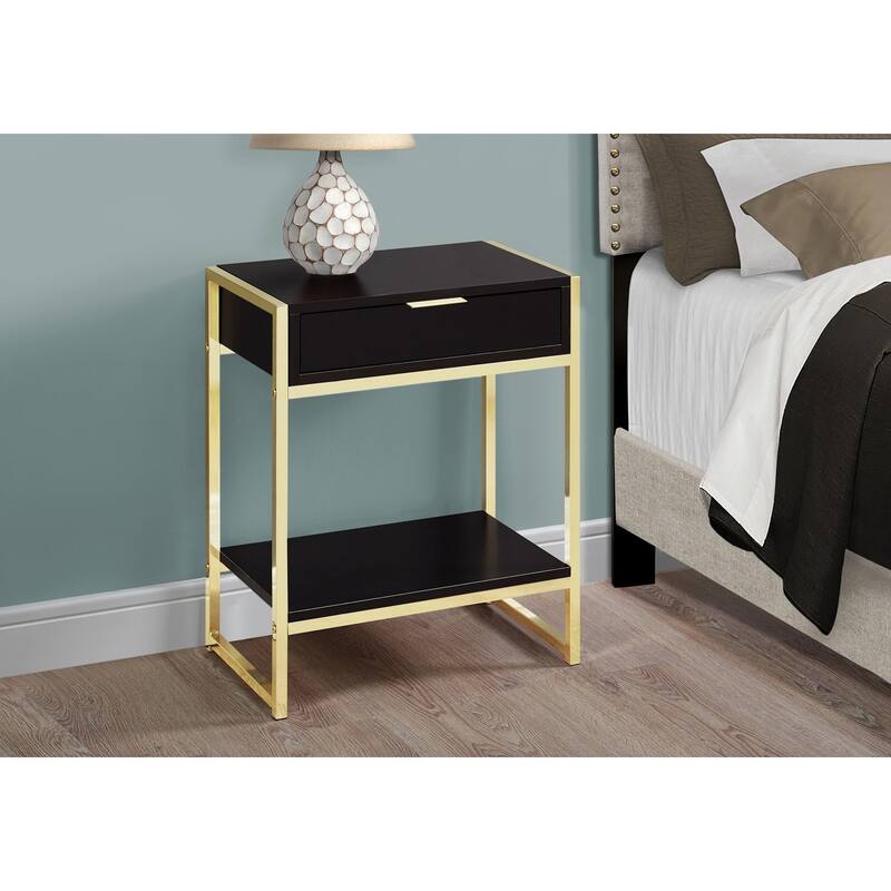 HomeRoots 24" Gold And Dark Brown End Table With Drawer And Shelf - 12.75