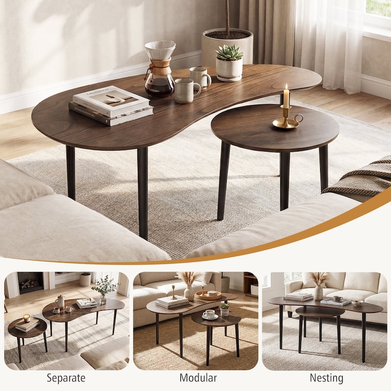 Gymax Nest Coffee Tables Set of 2 Modern Accent Tables w/ Solid Wood