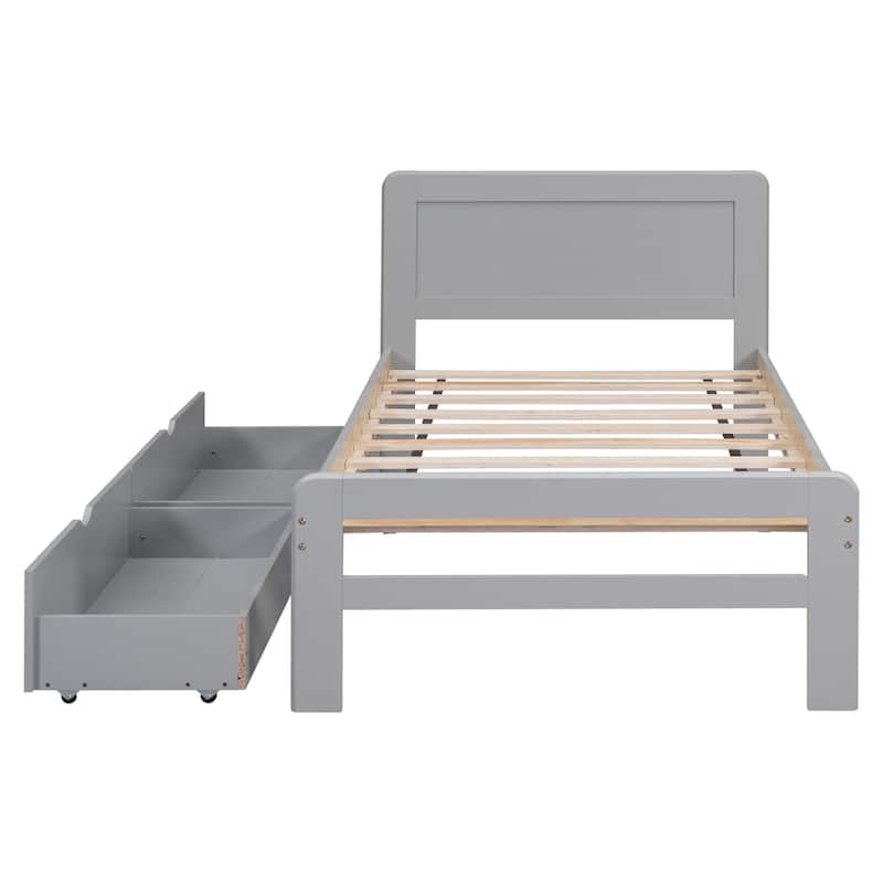 Modern Design Twin Size Platform Bed Frame with 2 Drawers