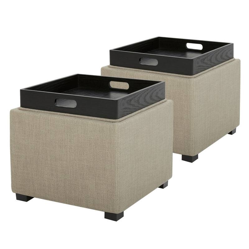 Spruce & Spring Ethan Storage Stool Ottoman - Set of 2 - Beige-Fabric
