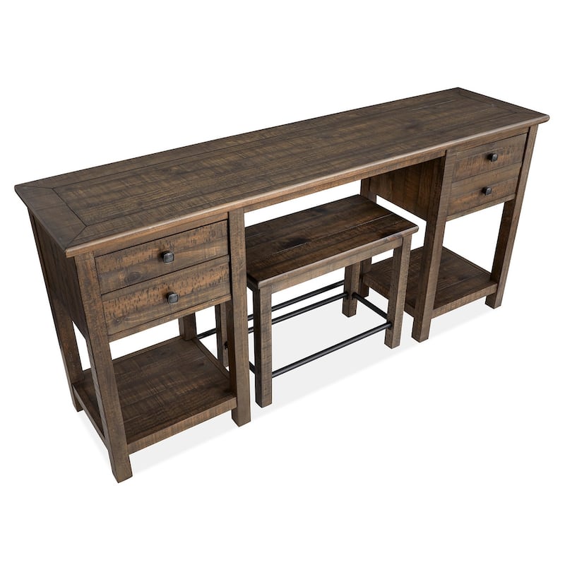 Magnussen Home Smithton Homestead Brown Rectangular Sofa Table with 1 Stool - 64''W x 16''D x 30''H