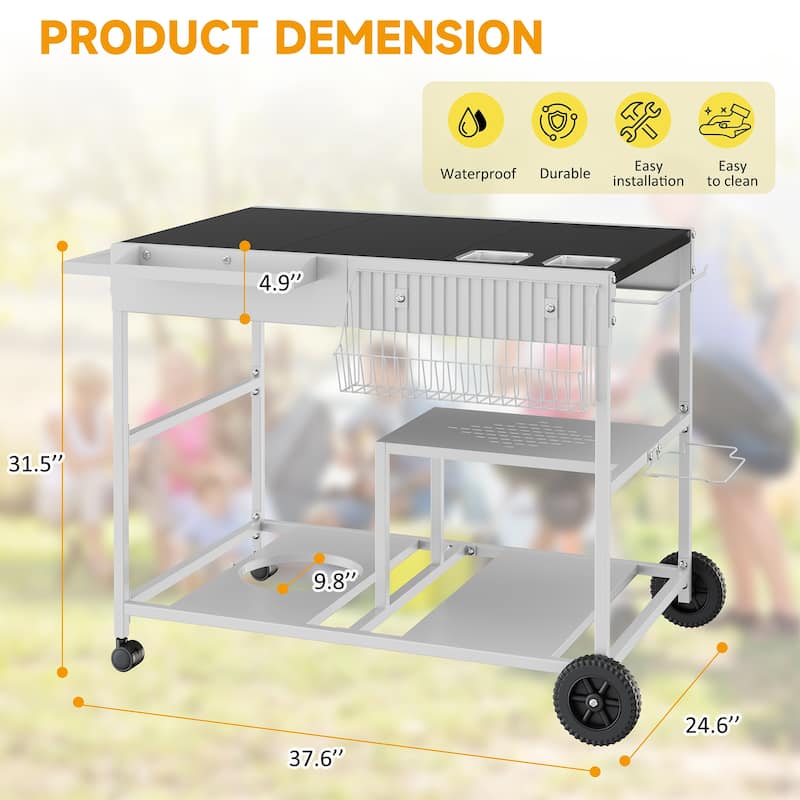 Futzca Outdoor Kitchen Pizza Cart with Storage, Mobile Pizza Oven Station - N/A