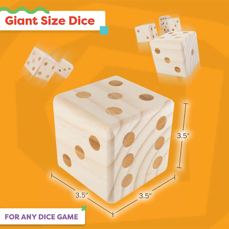 Hey! Play! Giant Wooden Yard Dice Outdoor Lawn Game - Natural Wood - 3.5" Cube