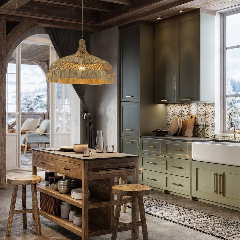 Aurelia 1-Light Raffian Dome Pendant, Coastal Boho - Handwoven - 20" Wide