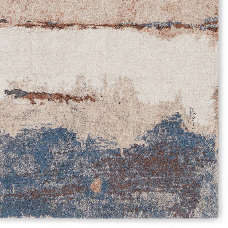 Evander Abstract Tan/ Blue Area Rug
